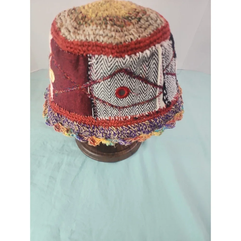 Boho Crochet Patchwork Bucket Hat Hemp Hippie Festival